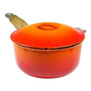 Le Creuset #14 Saucepan Flame Orange with Lid Mid-Century Enamel Cookware